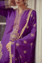 Nooren - Purple Kurta Farshi Dupatta Set