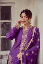 Nooren - Purple Kurta Farshi Dupatta Set