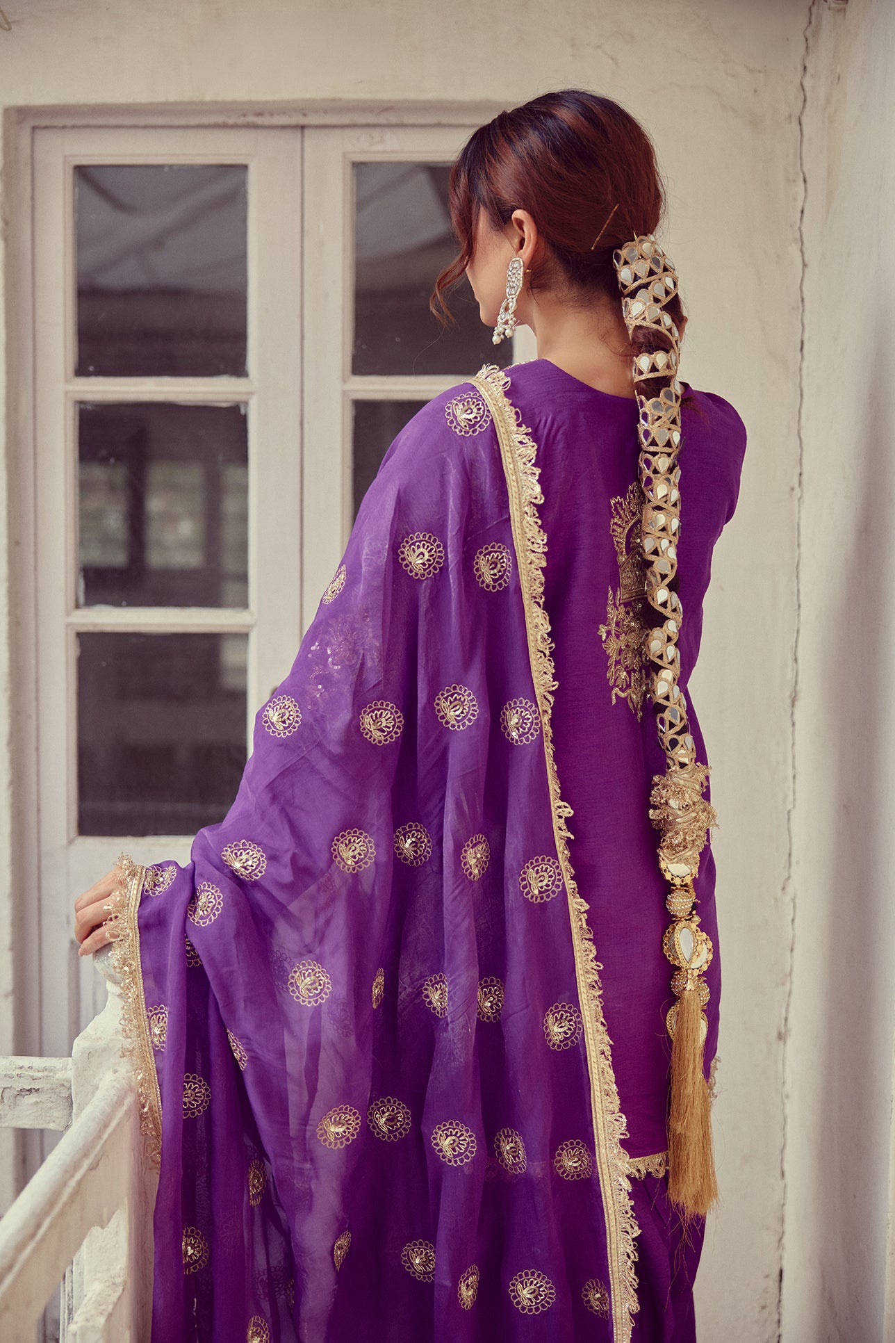 Nooren - Purple Kurta Farshi Dupatta Set