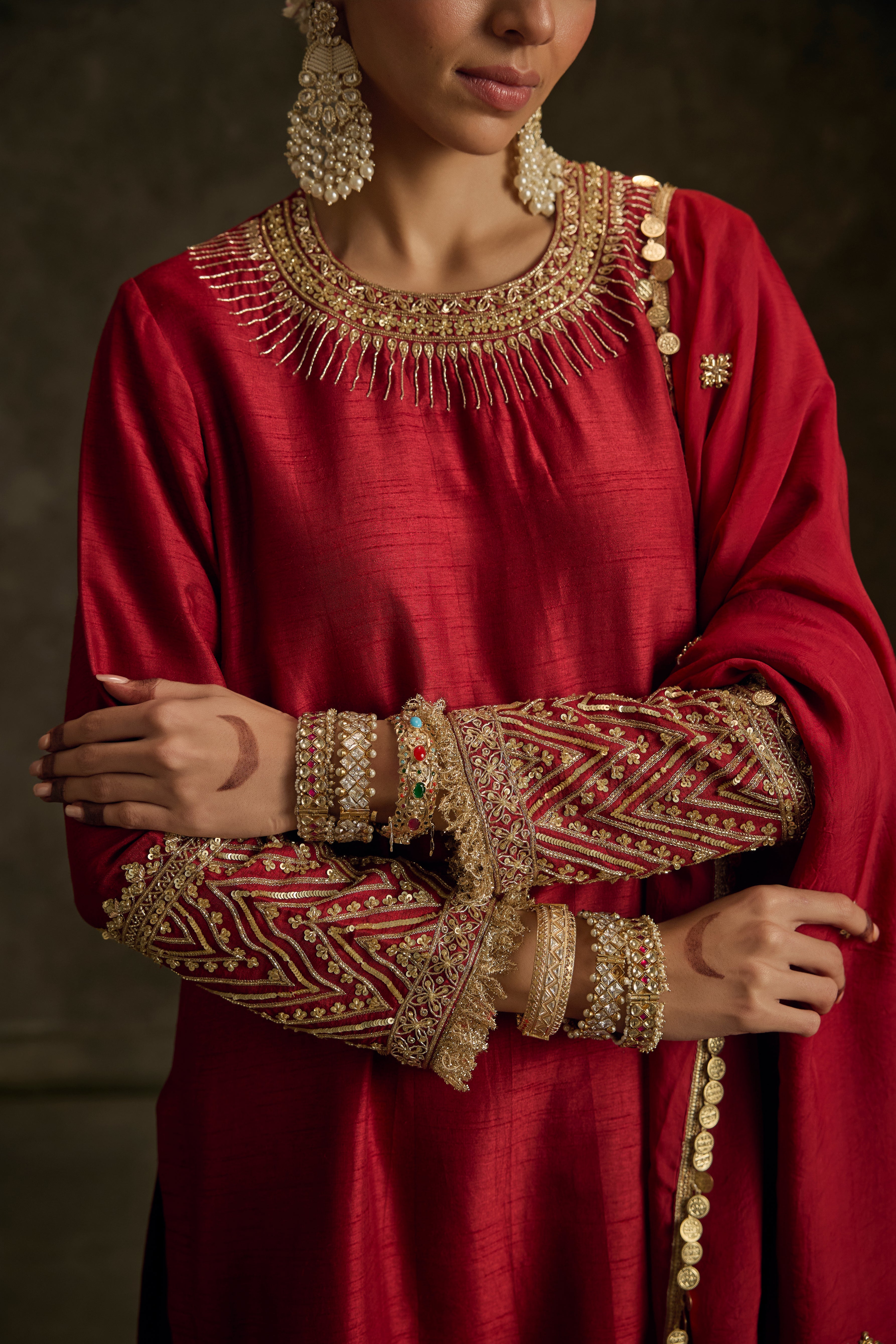 Jashnara - Red Hand Embroidered kurta Set