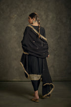 Saanjh - High-Low Black Zardozi Kurta Salwaar Set with Embroidered Dupatta