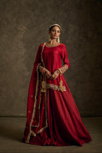Nooriya - Red Hand Embroidered Kurta- Lehenga -Dupatta Set