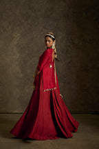Nooriya - Red Hand Embroidered Kurta- Lehenga -Dupatta Set