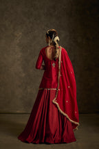 Nooriya - Red Hand Embroidered Kurta- Lehenga -Dupatta Set