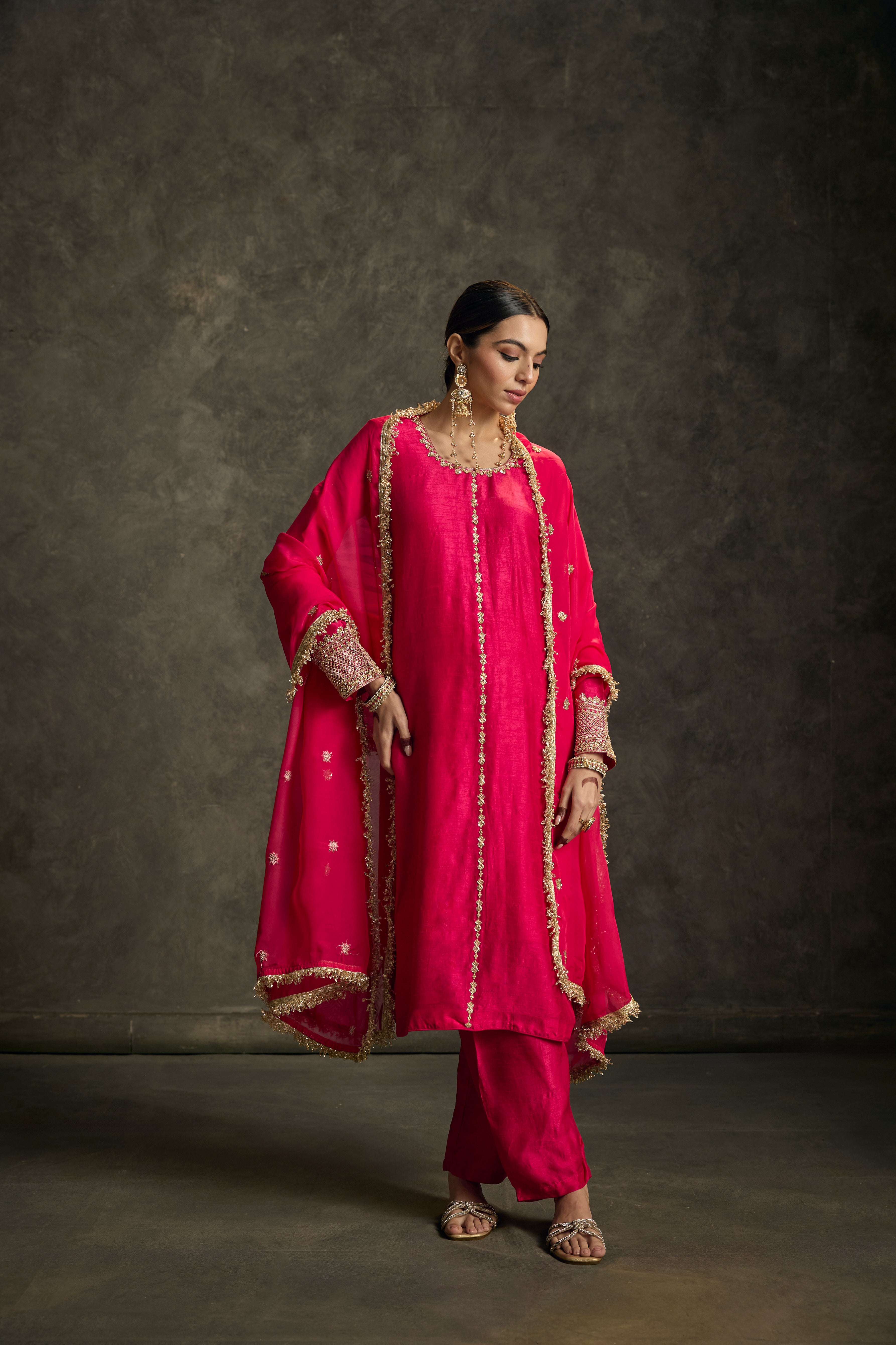 Noorika - Hot Pink Zardozi Kurta Salwaar Dupatta Set