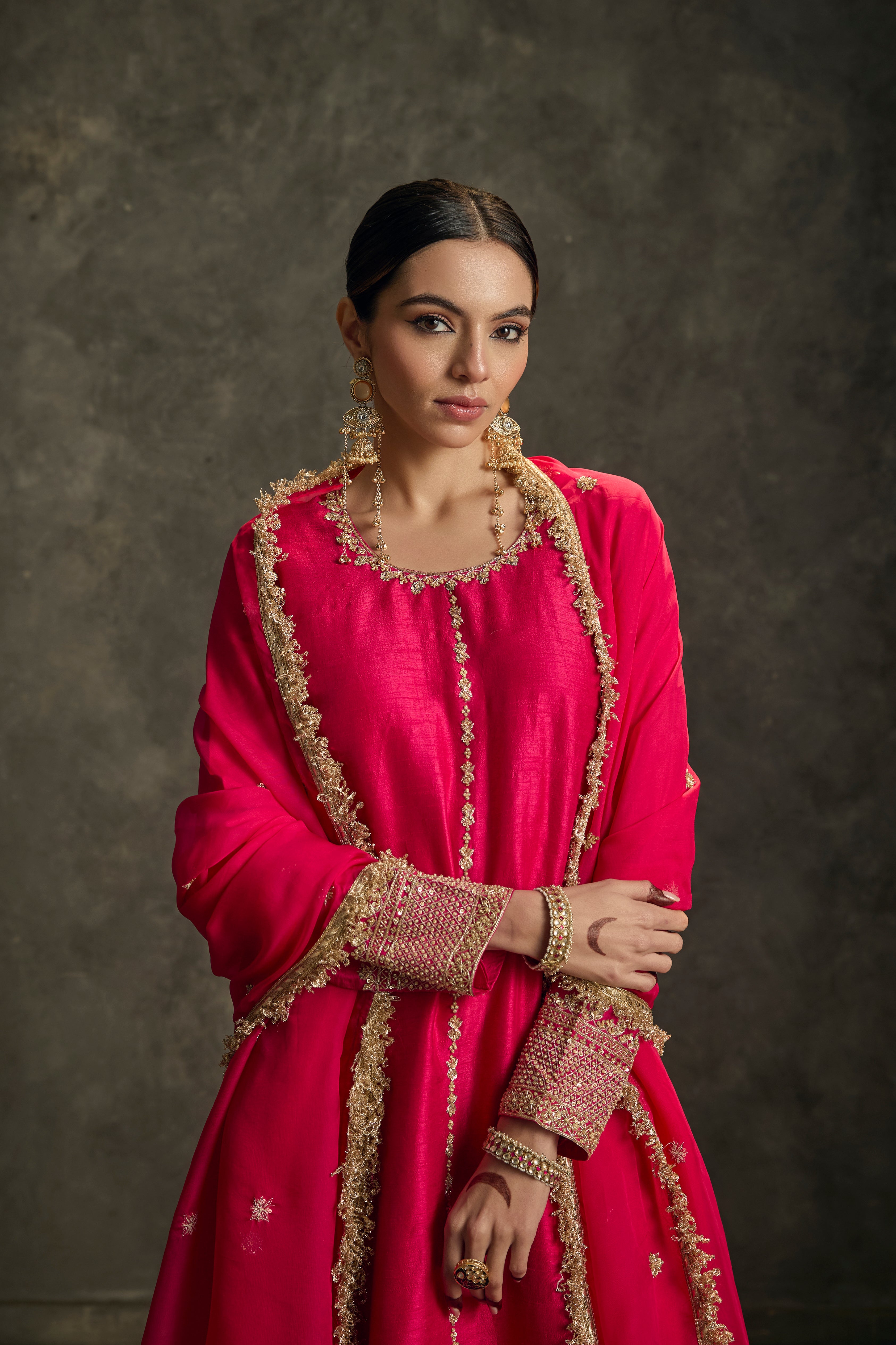 Noorika - Hot Pink Zardozi Kurta Salwaar Dupatta Set