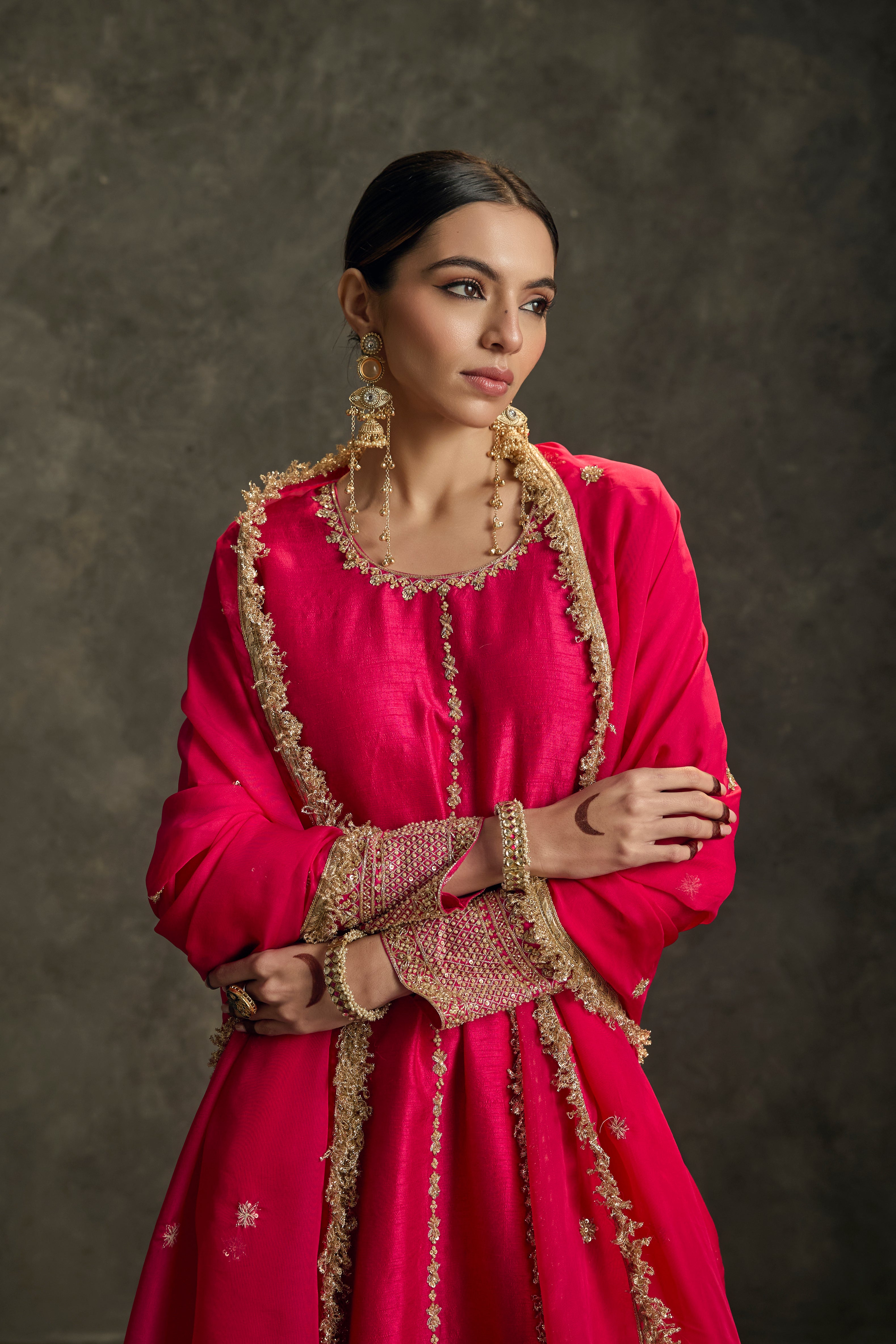 Noorika - Hot Pink Zardozi Kurta Salwaar Dupatta Set
