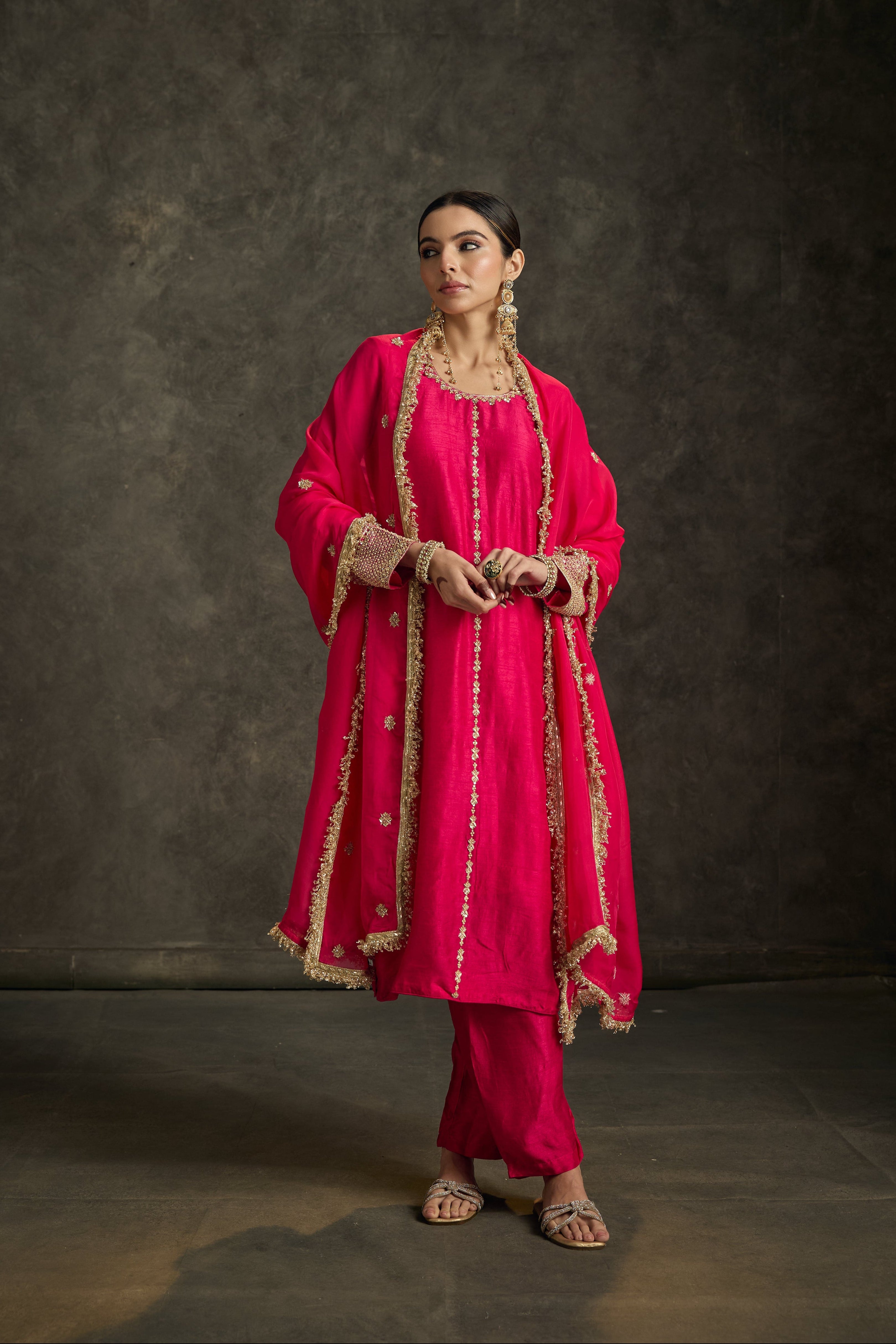 Noorika - Hot Pink Zardozi Kurta Salwaar Dupatta Set