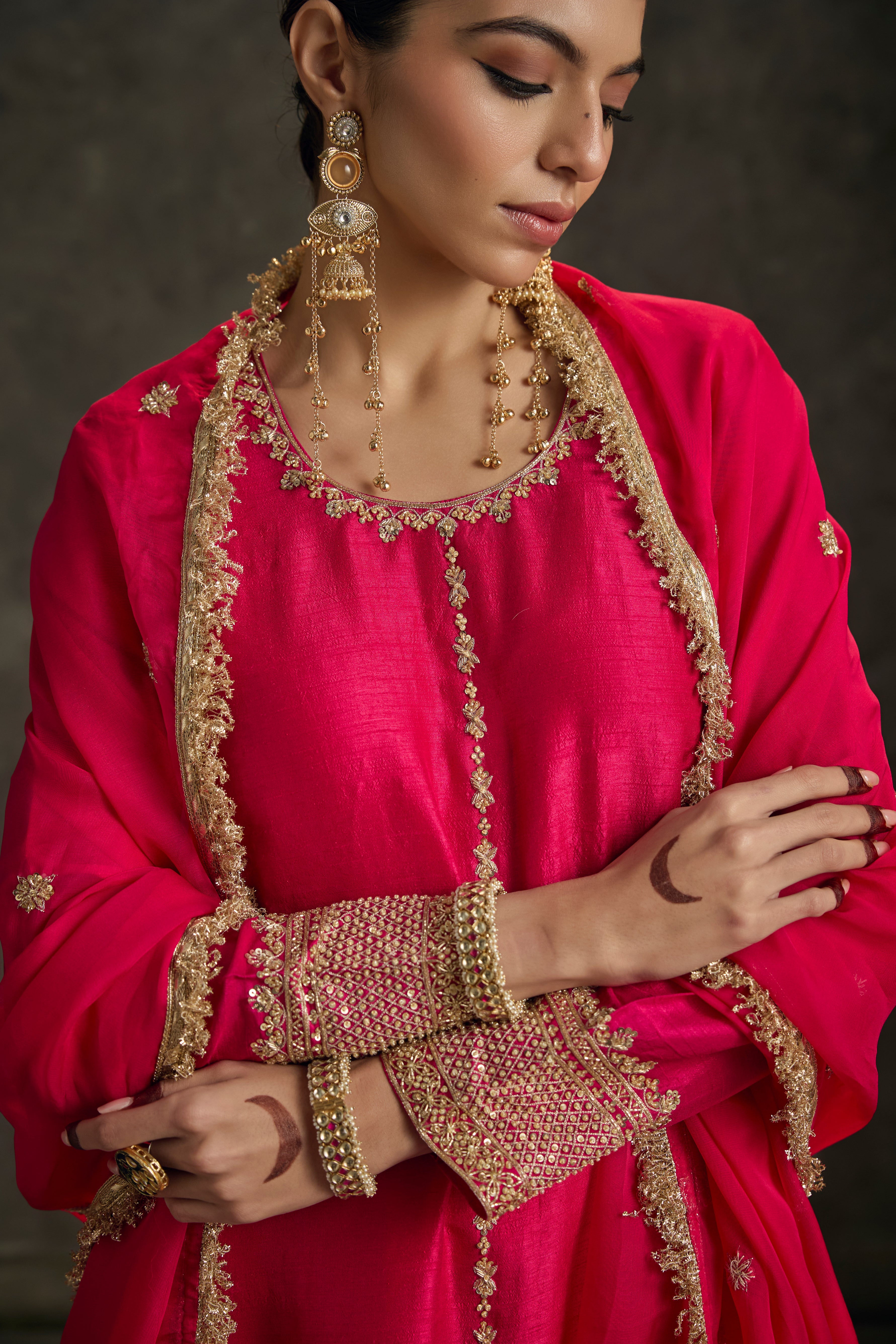 Noorika - Hot Pink Zardozi Kurta Salwaar Dupatta Set