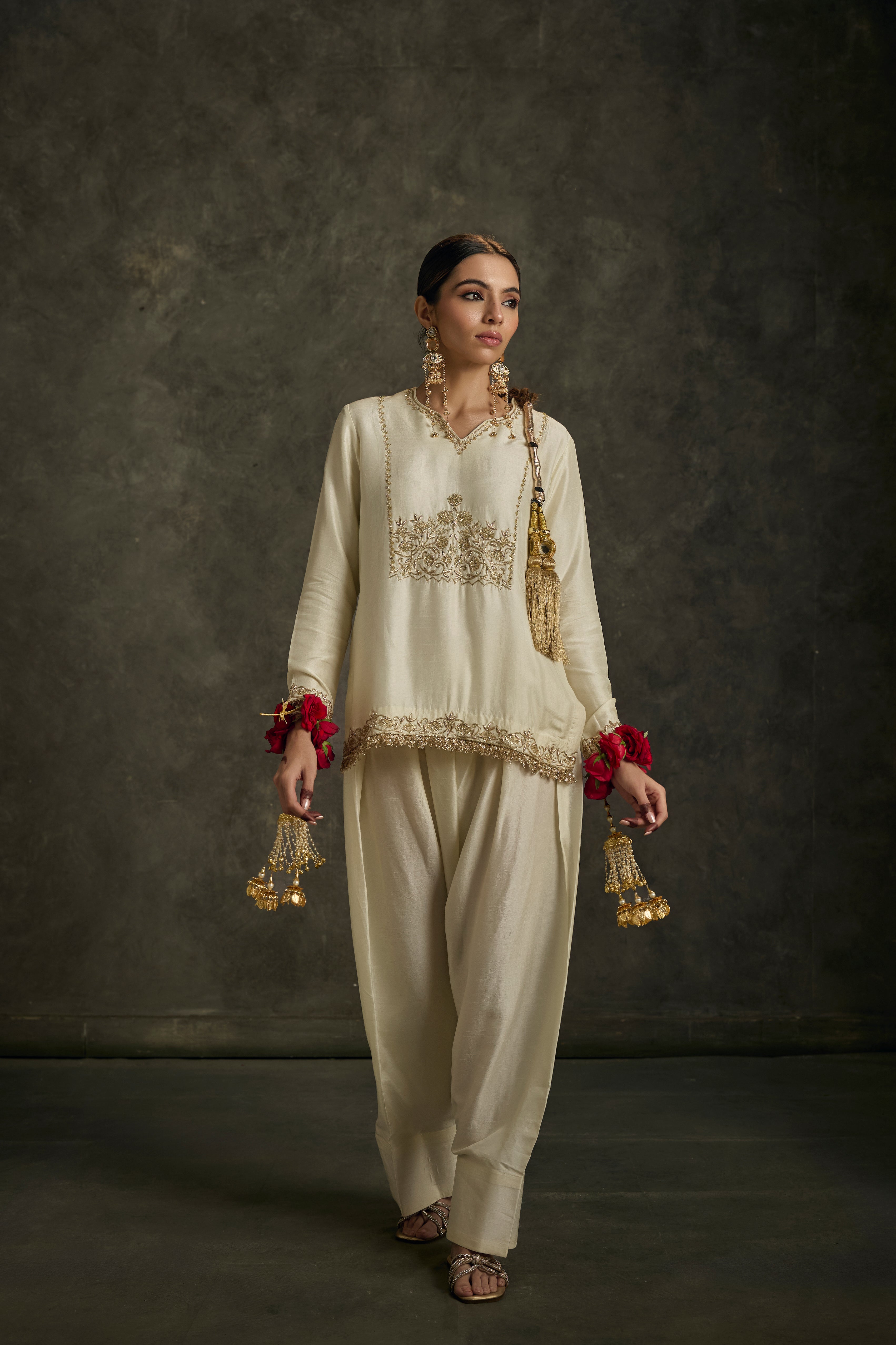 Sohniyat - Ivory Zardozi Kurta Salwaar Set with Embroidered Dupatta