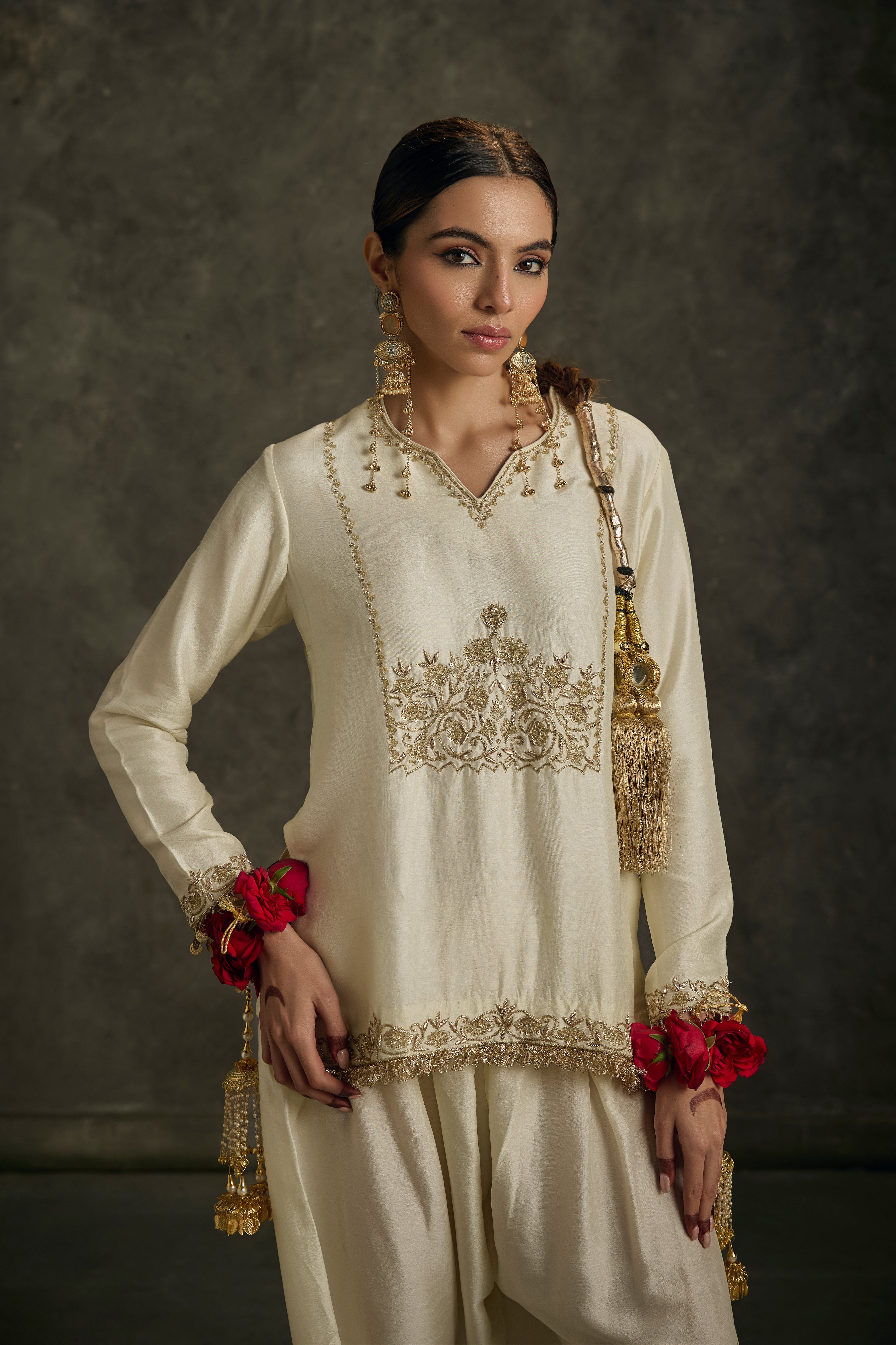 Sohniyat - Ivory Zardozi Kurta Salwaar Set with Embroidered Dupatta