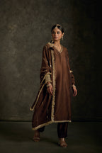 Lehraav - Brown Zardozi Kurta Salwaar Dupatta Set