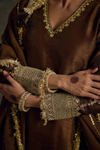 Lehraav - Brown Zardozi Kurta Salwaar Dupatta Set