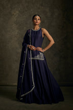 Saaj - Midnight Indigo  Hand Embroidered Kurta-Lehenga-Dupatta Set