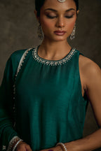 Zariya - Emerald Green Zardozi Kurta Salwaar Set with Embroidered Dupatta