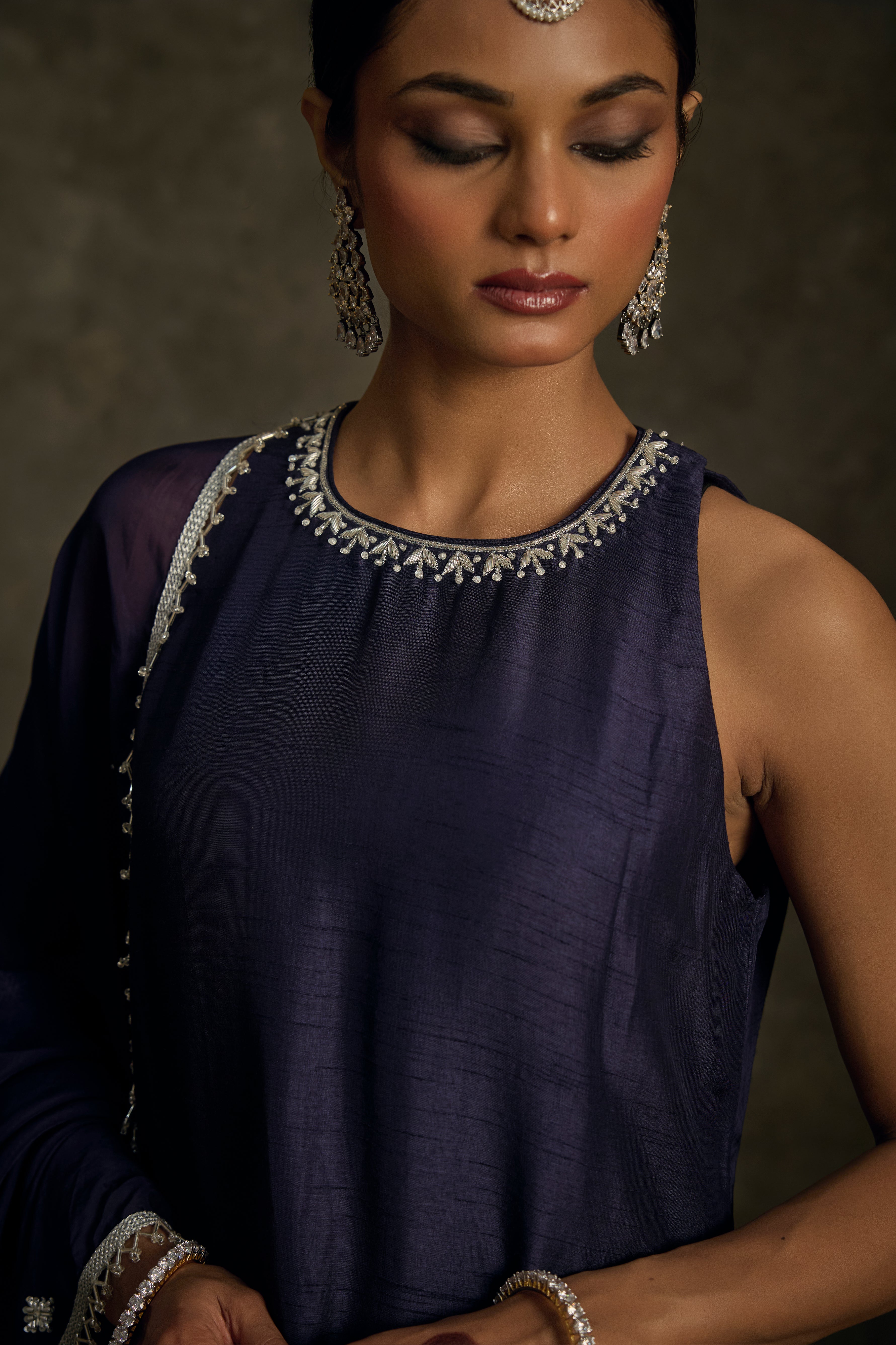 Saaj - Midnight Indigo  Hand Embroidered Kurta-Lehenga-Dupatta Set