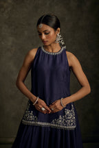 Saaj - Midnight Indigo  Hand Embroidered Kurta-Lehenga-Dupatta Set