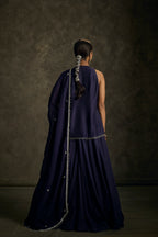 Saaj - Midnight Indigo  Hand Embroidered Kurta-Lehenga-Dupatta Set