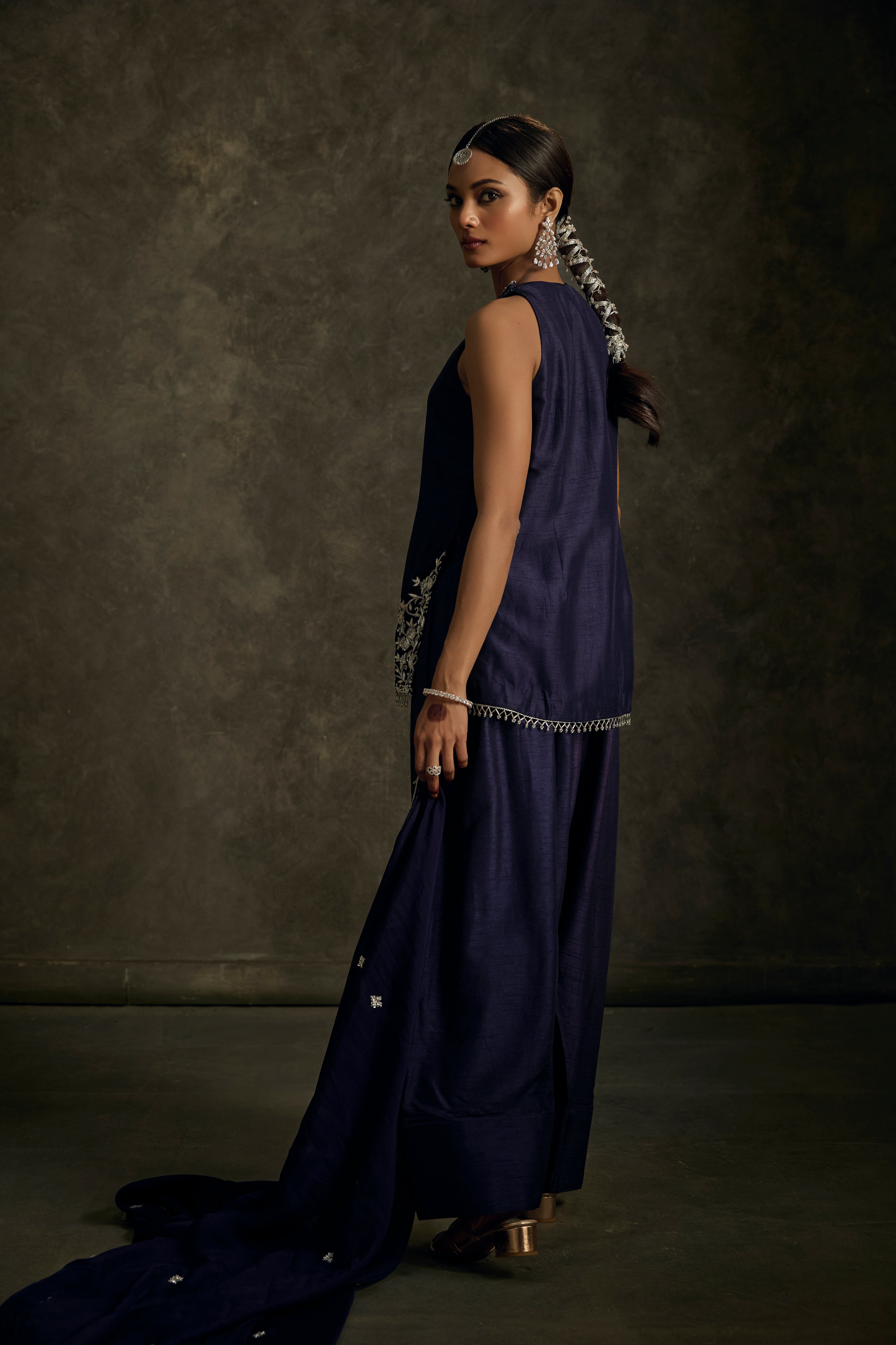 Kashish - Midnight Indigo Zardozi Kurta Salwaar Set with Embroidered Dupatta