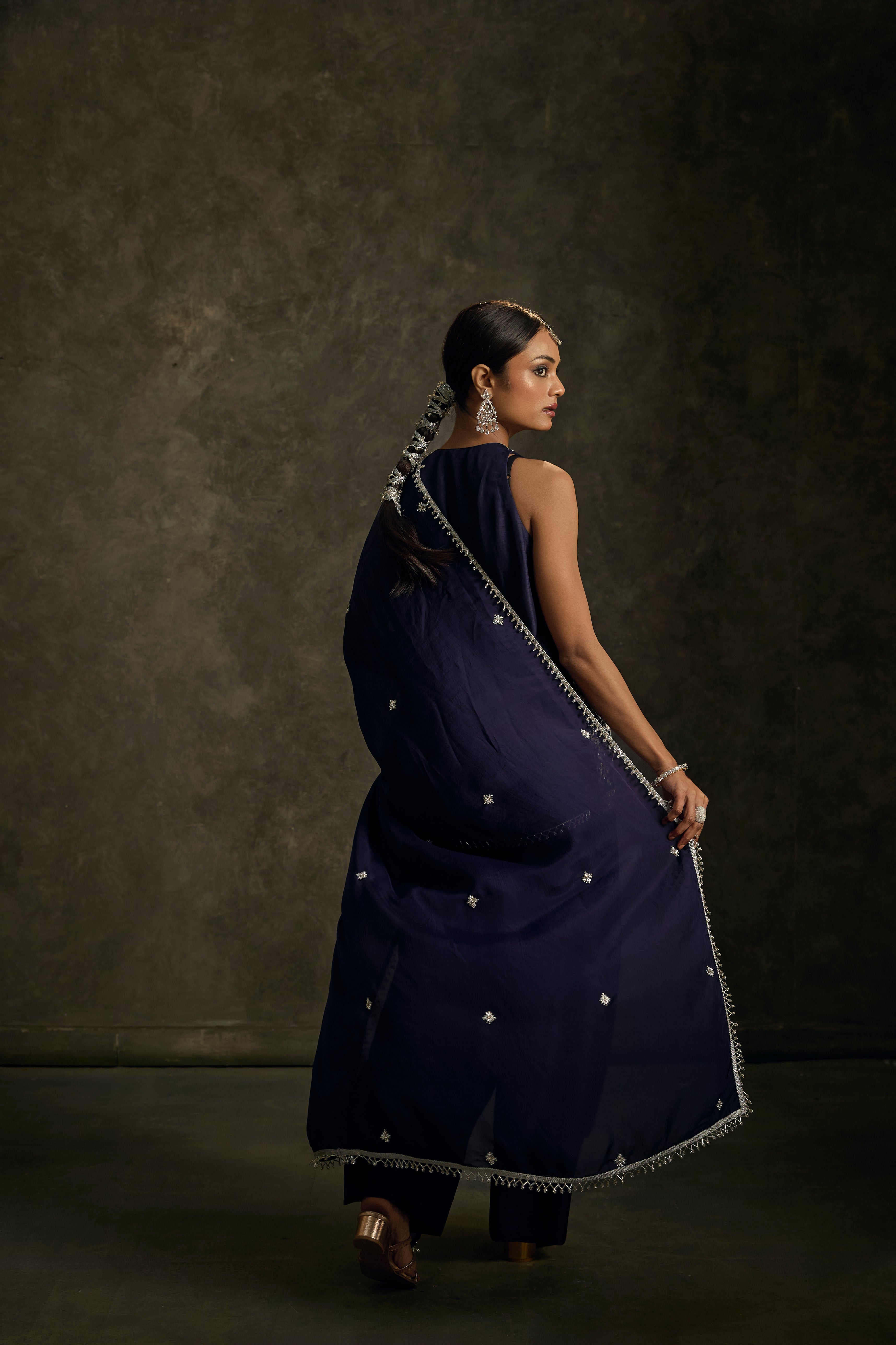 Kashish - Midnight Indigo Zardozi Kurta Salwaar Set with Embroidered Dupatta