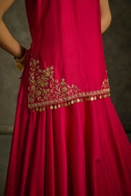 Rounika - Hot Pink Hand Embroidered Kurta-Lehenga -Dupatta Set