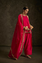 Rooh - Hot Pink Zardozi Kurta Salwaar Set with Embroidered Dupatta