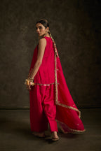 Rooh - Hot Pink Zardozi Kurta Salwaar Set with Embroidered Dupatta