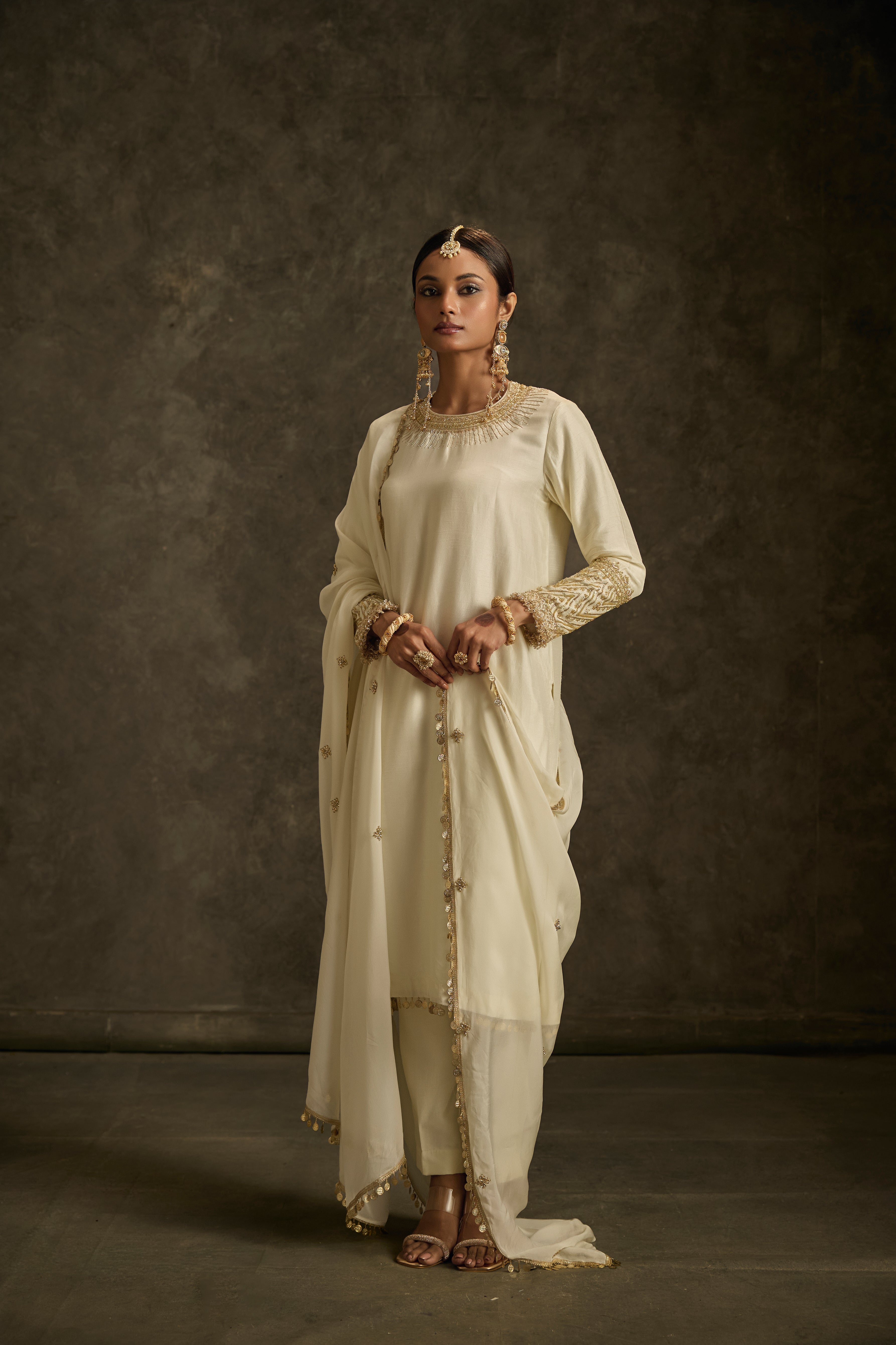 Gulnaar - Ivory Hand Embroidered kurta Set