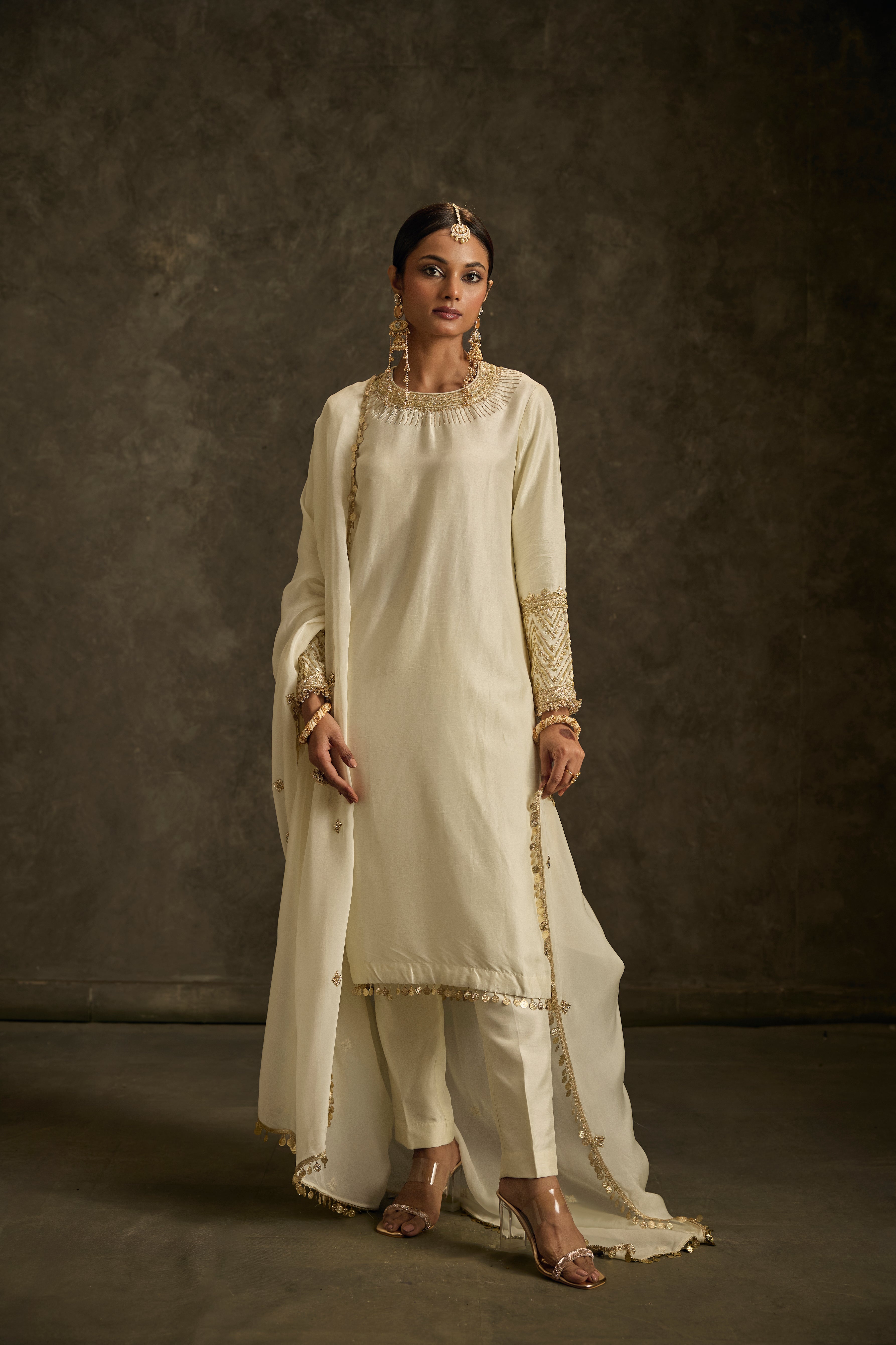 Gulnaar - Ivory Hand Embroidered kurta Set