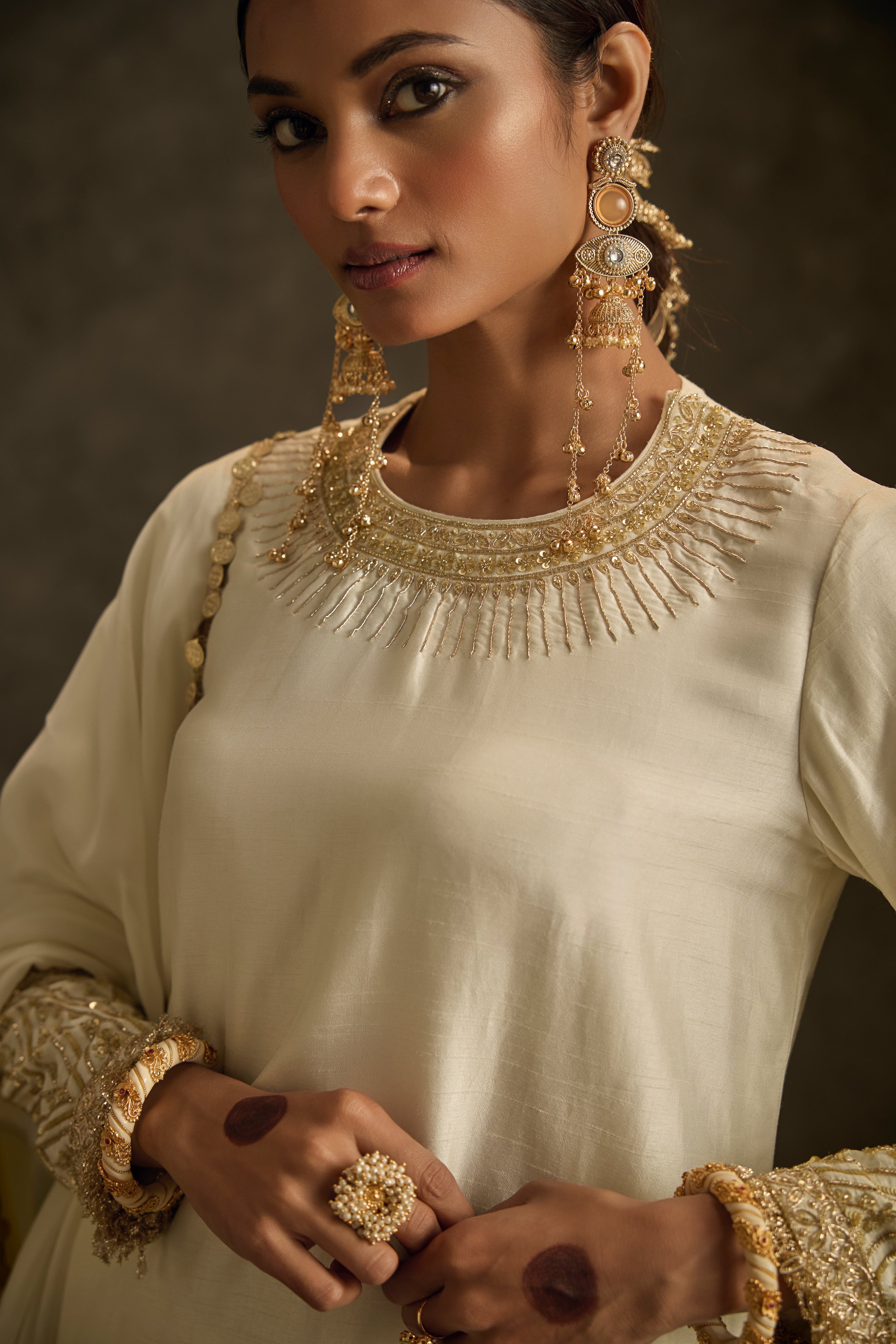 Gulnaar - Ivory Hand Embroidered kurta Set