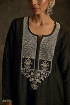Kainiri - Black  Embroidered Kurta Dress