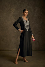 Kainiri - Black  Embroidered Kurta Dress