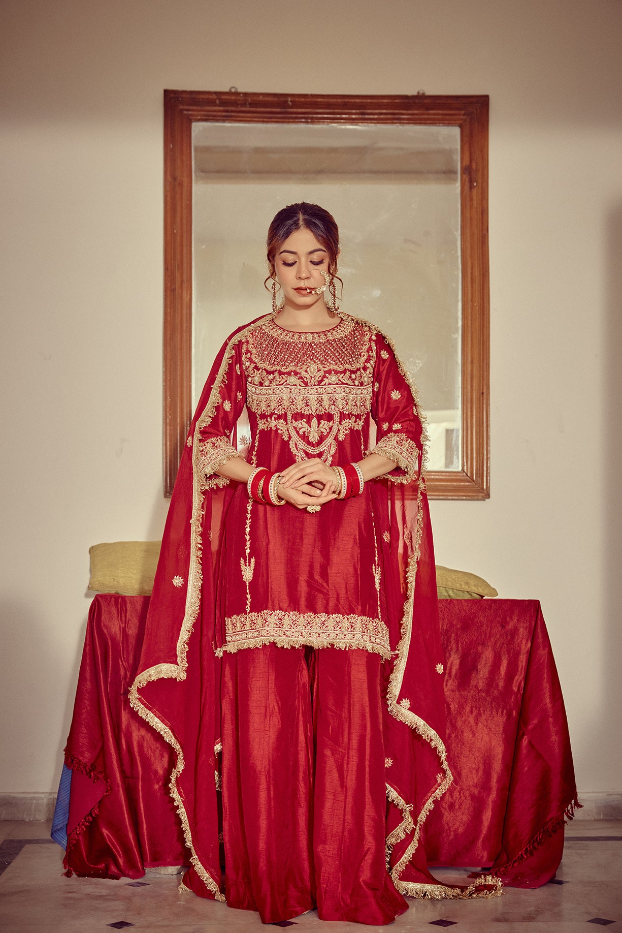 Naqsh - Red Kurta Sharara Set
