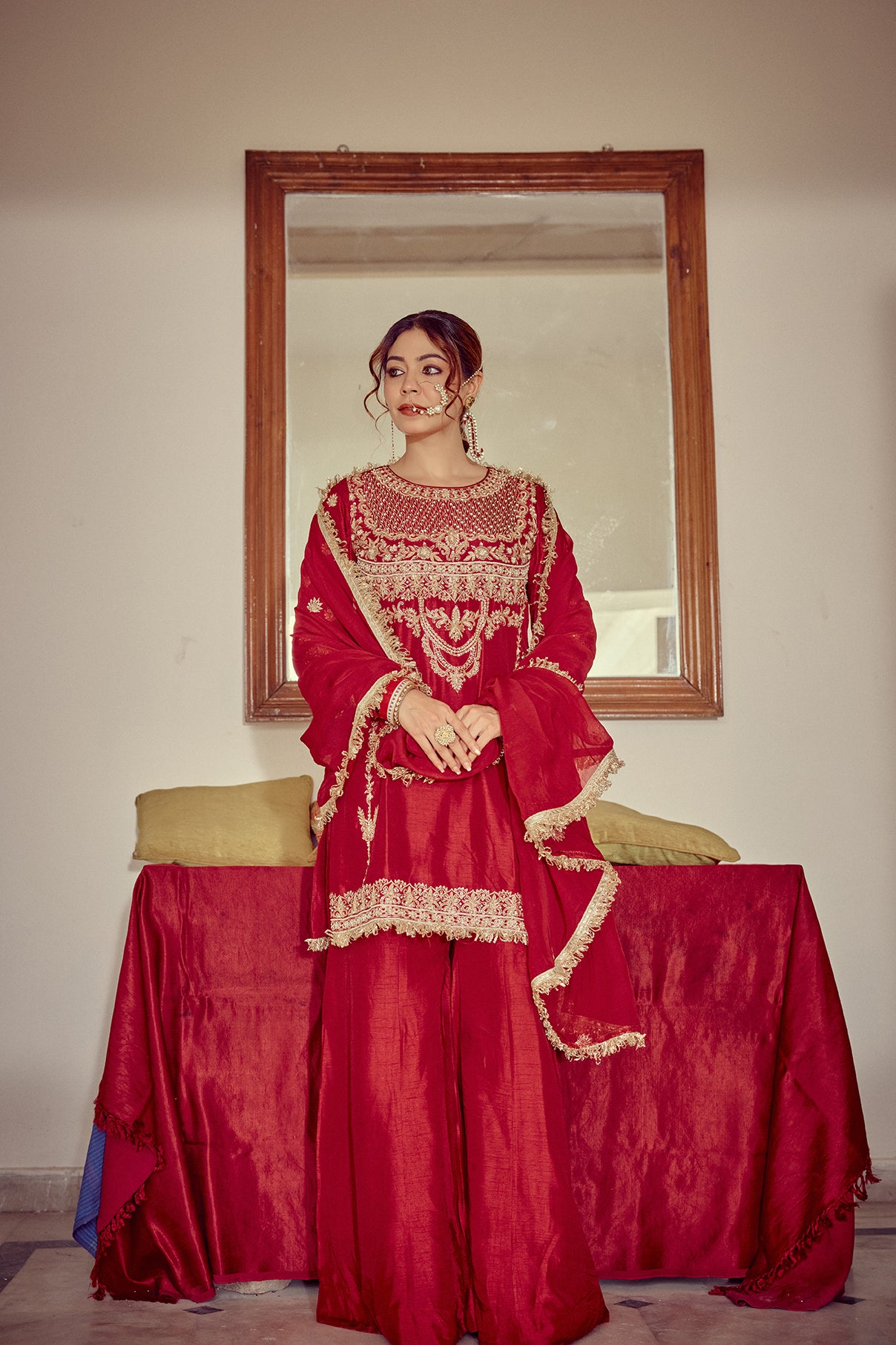 Naqsh - Red Kurta Sharara Set
