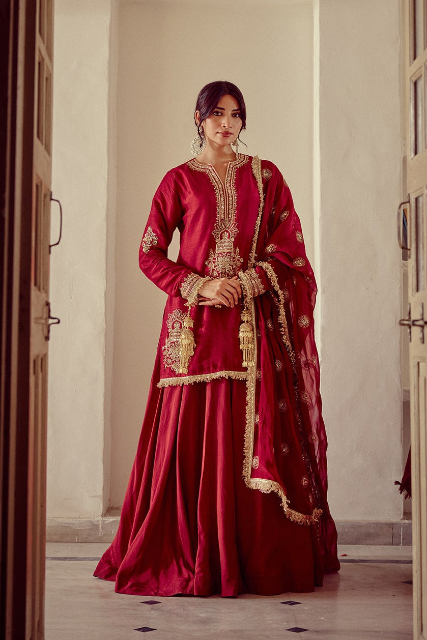 Ayra - Red Kurta Lehenga Dupatta Set
