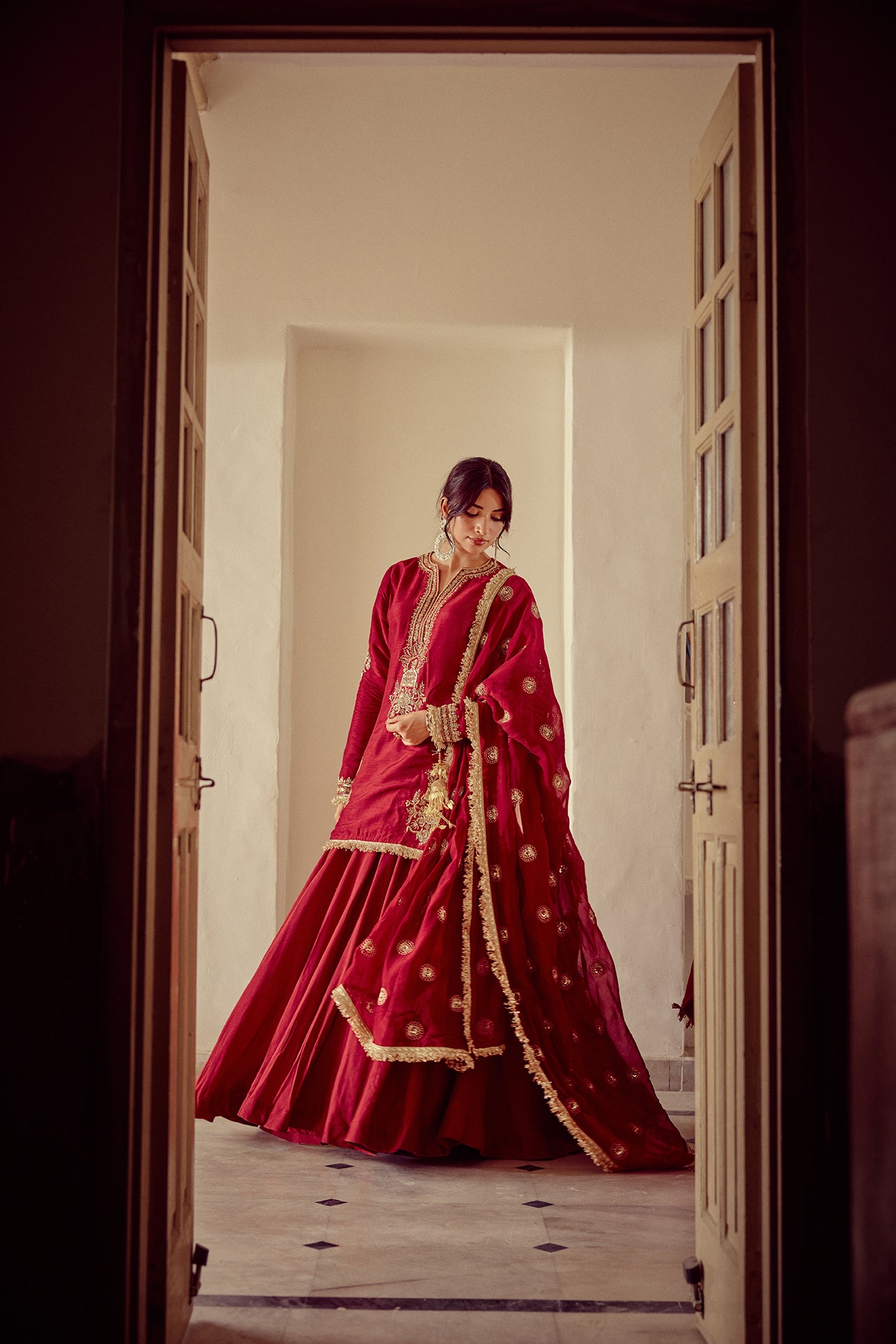 Ayra - Red Kurta Lehenga Dupatta Set