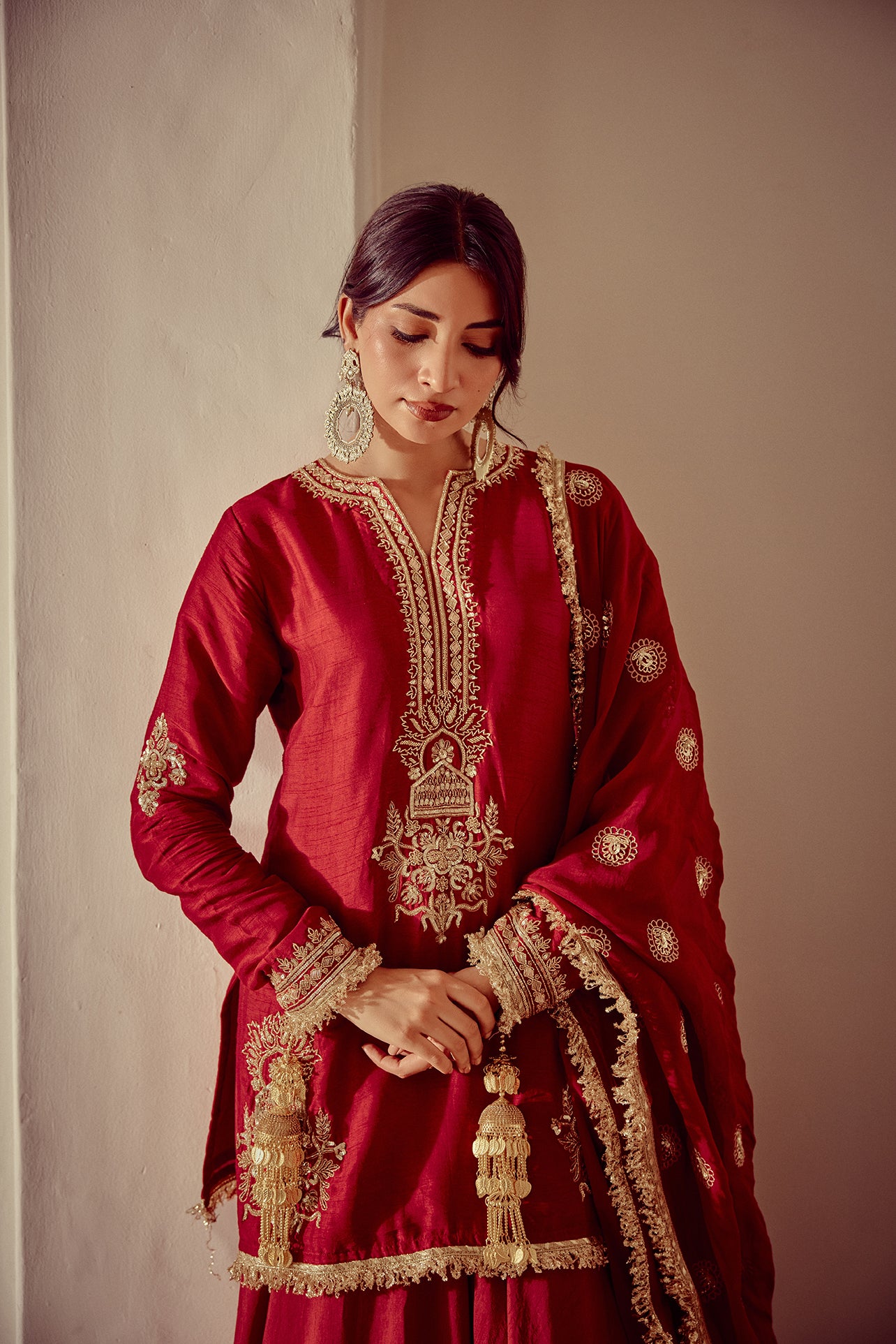 Ayra - Red Kurta Lehenga Dupatta Set