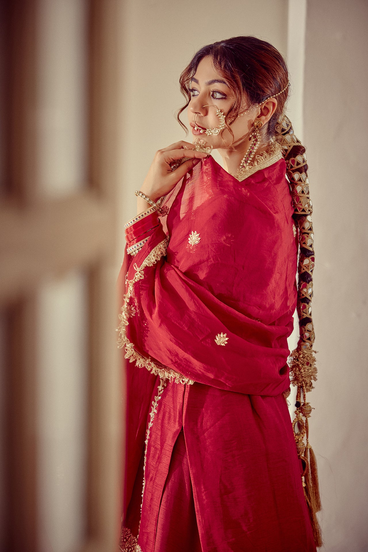 Sairah - Red Kurta Lehenga Set