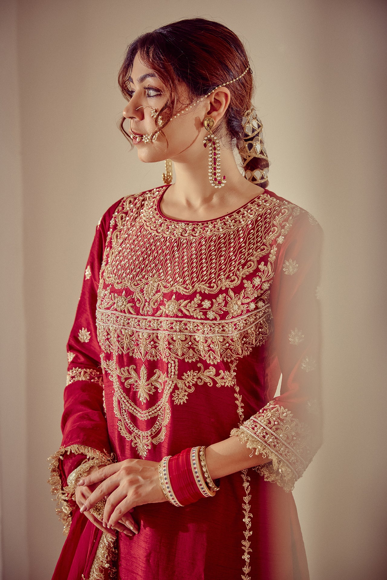 Sairah - Red Kurta Lehenga Set