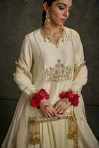 Heeriya - Ivory Hand Embroidered Kurta-Skirt-Dupatta Set