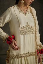 Heeriya - Ivory Hand Embroidered Kurta-Skirt-Dupatta Set
