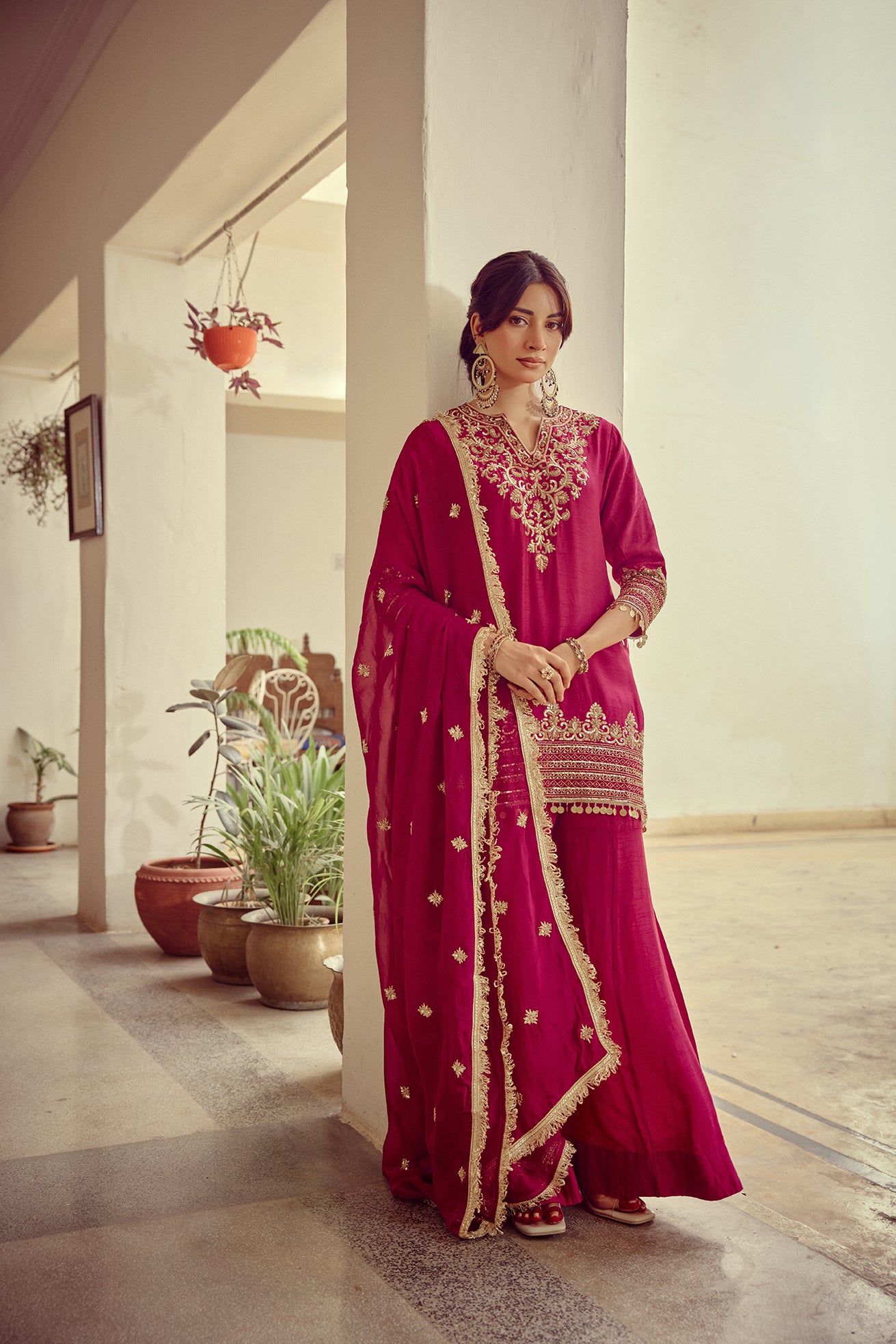 Heer - Magenta Embroidered Kurta Sharara Dupatta Set