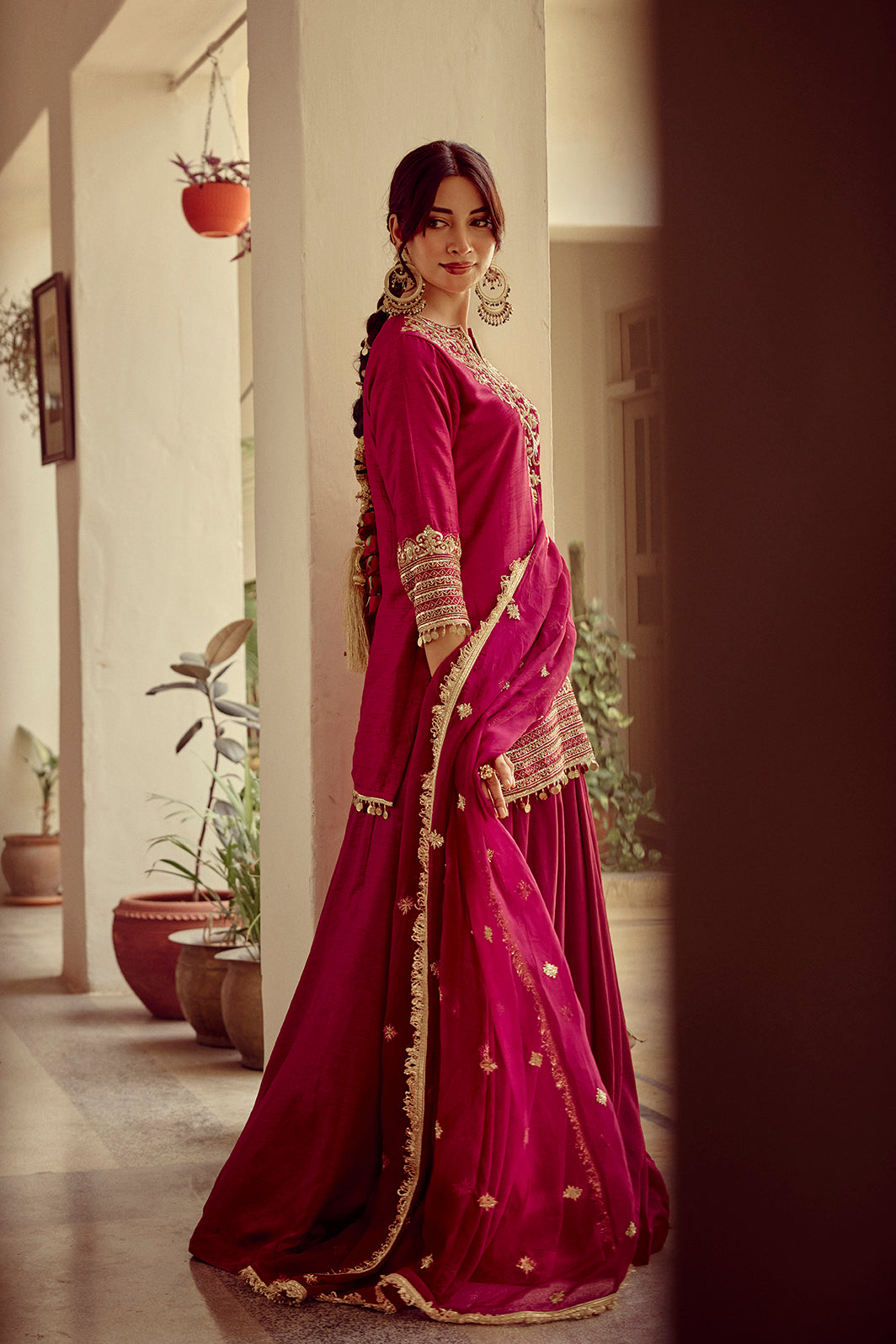 Riwayat - Magenta Zardozi Kurta Lehenga Dupatta Set