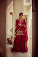 Riwayat - Magenta Zardozi Kurta Lehenga Dupatta Set