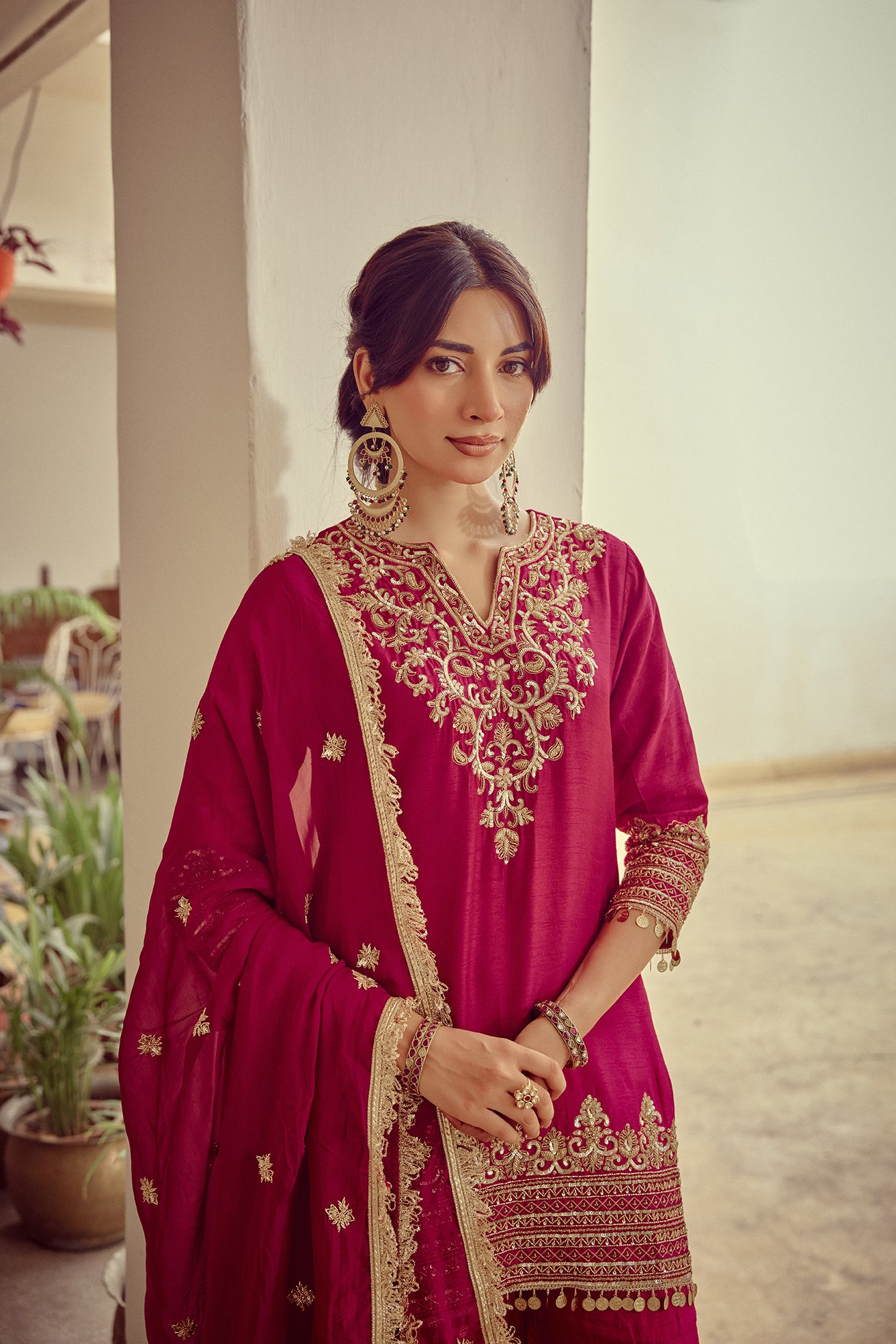 Heer - Magenta Embroidered Kurta Sharara Dupatta Set