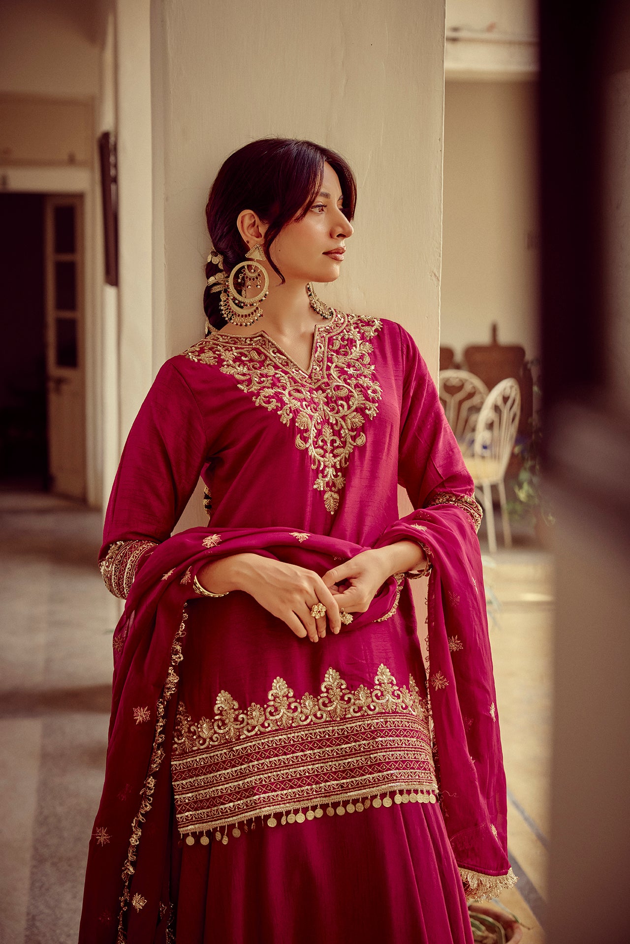 Riwayat - Magenta Zardozi Kurta Lehenga Dupatta Set