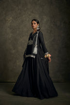 Lehar - Black Hand Embroidered Kurta-Lehenga -Dupatta Set