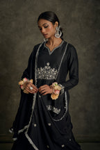 Lehar - Black Hand Embroidered Kurta-Lehenga -Dupatta Set