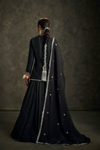 Lehar - Black Hand Embroidered Kurta-Lehenga -Dupatta Set