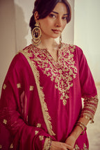 Heer - Magenta Embroidered Kurta Sharara Dupatta Set